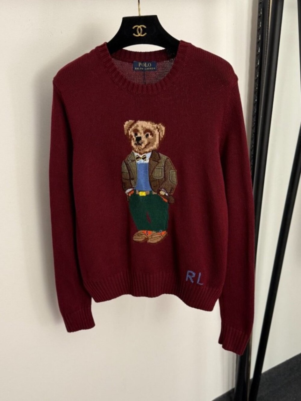 Polo by Ralph Lauren Maroon Bear Knit Crewneck Sweater